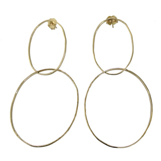 OREO 14k Gold Hammered Double Hoop Drop Earrings
