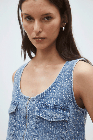 Rhinestone Denim Tank Top  Going Out  Statement Top