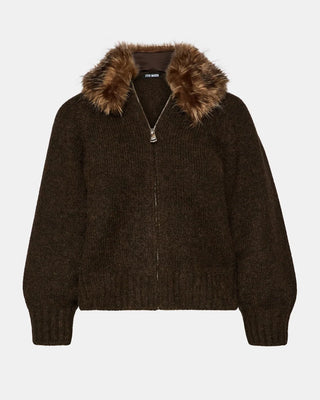 Odessa Faux Fur Collar Zip-Up Sweater