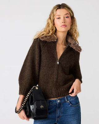Odessa Faux Fur Collar Zip-Up Sweater