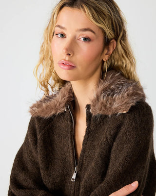 Odessa Faux Fur Collar Zip-Up Sweater