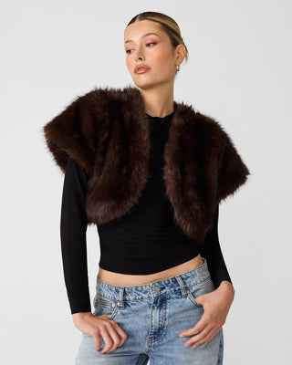 Product view of Steve Madden Jalen Faux Fur Bolero with short sleeves