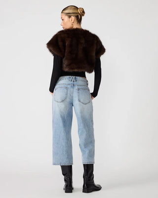 Back view of woman wearing Steve Madden Jalen Faux Fur Bolero
