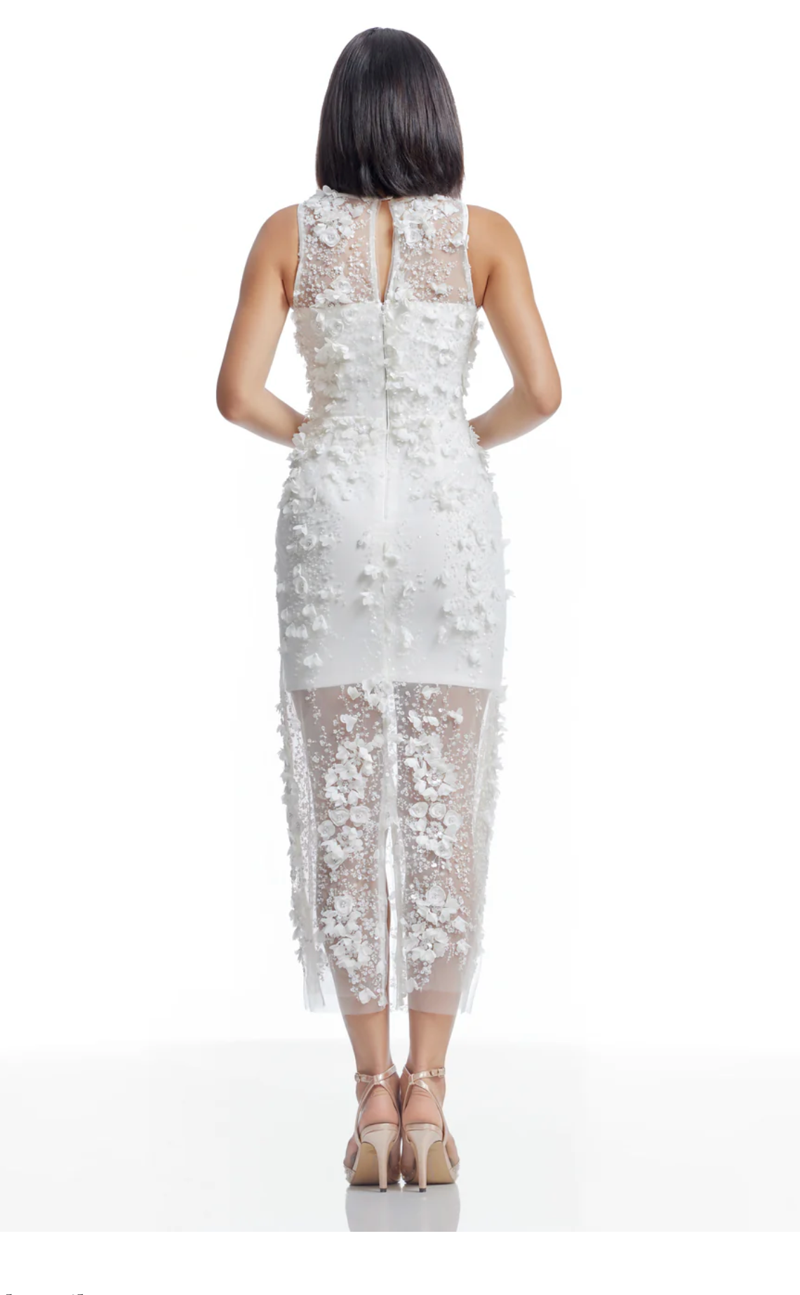 Dress the Population White 3D Floral Midi Dress Dress the Population White 3D Floral Midi Dress
