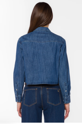 Cropped Denim Button Down Shirt – Blue Casual Everyday Top