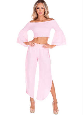 Side Split Wide Leg Cotton Pants