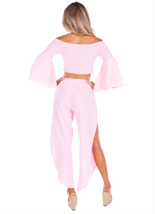 Side Split Wide Leg Cotton Pants