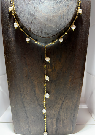Gold Plated Pearl Lariat Necklace