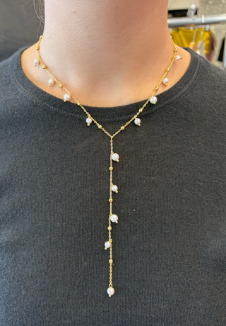 Gold Plated Pearl Lariat Necklace