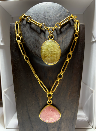 Gold Plated Natural Stone Pendant Necklace