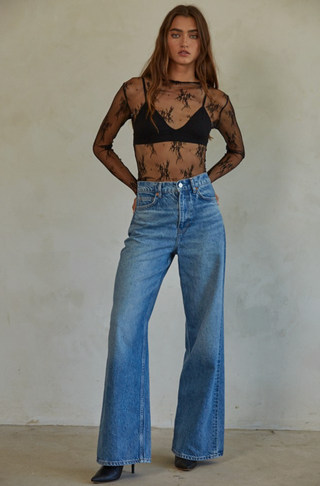 Aubrey Lace Mock Neck Top