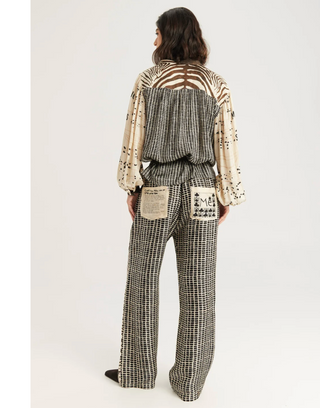 Back view of ME369 Rona printed shirt showing contrasting script print