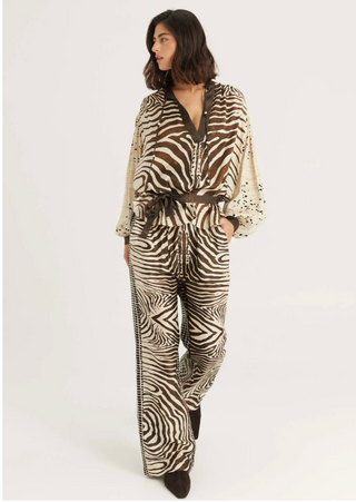 ME369 Bailey mixed print straight leg pants with contrasting patch pockets