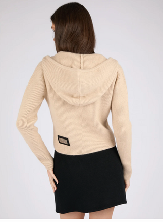 Back view of Verbier Mongolian cashmere hoodie with signature logo detail
