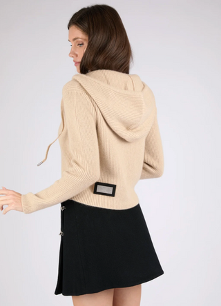 Close-up of Verbier ribbed cashmere zip-up hoodie with hood and drawstrings