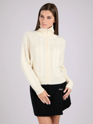 Avenue Cashmere Cable-Knit Zip-Up Cardigan