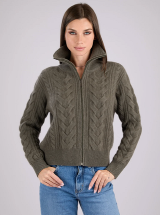 Avenue Cashmere Cable-Knit Zip-Up Cardigan