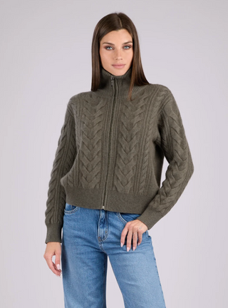 Avenue Cashmere Cable-Knit Zip-Up Cardigan