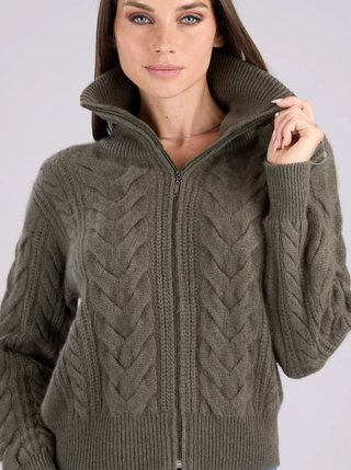 Avenue Cashmere Cable-Knit Zip-Up Cardigan