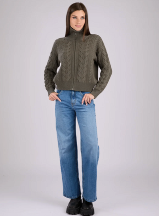 Avenue Cashmere Cable-Knit Zip-Up Cardigan