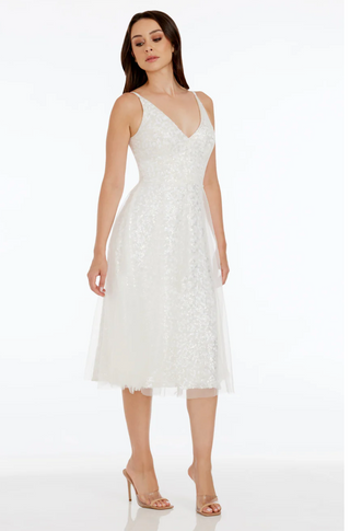 Sequin Lace Midi Dress – Sleeveless V-Neck Graduation Dress