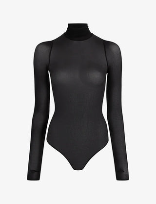 Black Long Sheer Sleeve Bodysuit | Second Skin Turtleneck Top