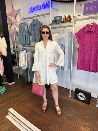 Spring Casual Short Daily Dress | Lightweight Eyelet Everyday Dress