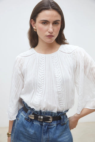 Laurynn Cotton Blouse – White Embroidered Collar Romantic Top