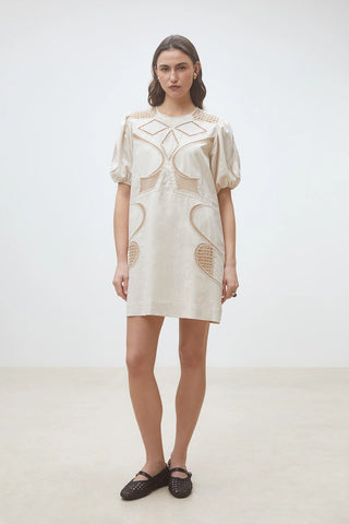 Suncoo White Embroidered Mini Dress for Women | Summer Dress Beige / T0 Suncoo White Embroidered Mini Dress for Women | Summer Dress Beige / T0