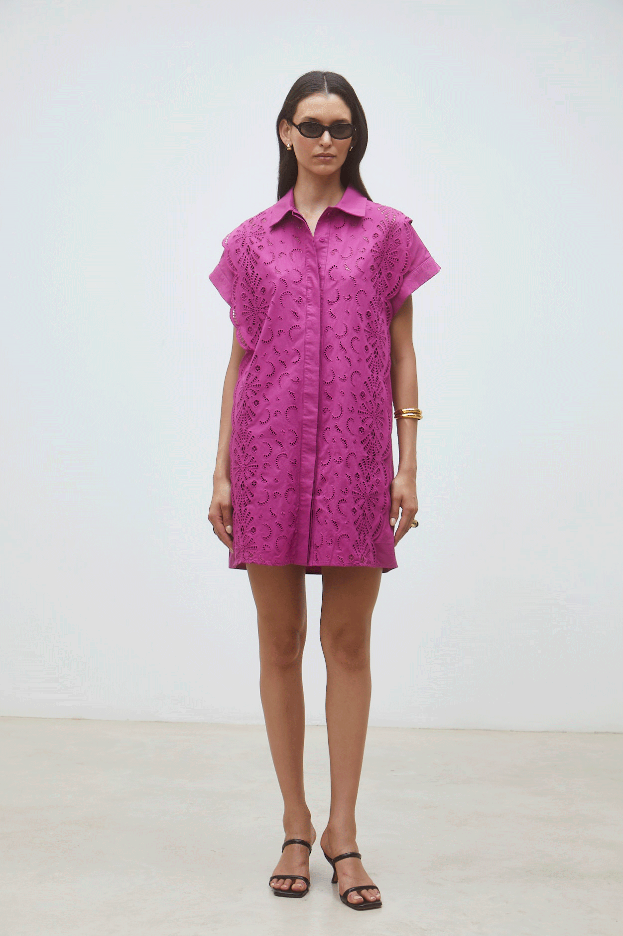 Suncoo Fuchsia Eyelet Mini Dress