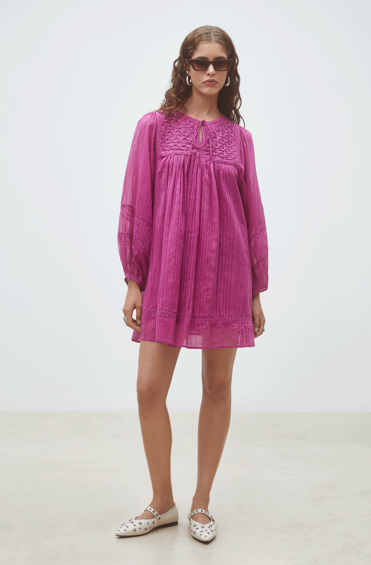 Suncoo Pink Cotton Mini Dress for Women Pink / T2