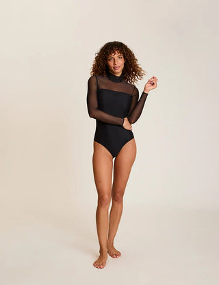 Chic Mesh Mockneck Long Sleeve Covered Bodysuit
