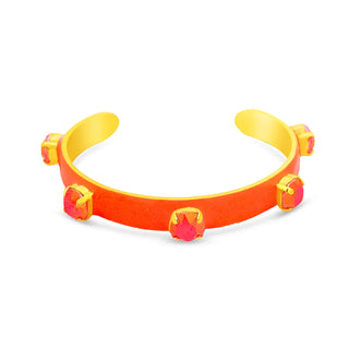Orange and yellow choker with geometric designs on a white background