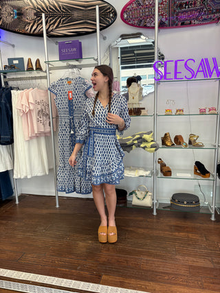 Tulip Print Wrap Midi Dress – Flattering Spring Event & Brunch Dress