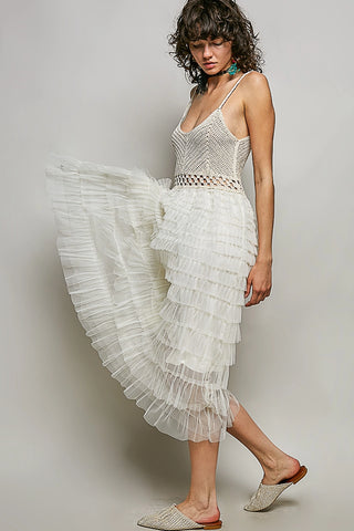 Crochet Lace Ruffle Midi Dress