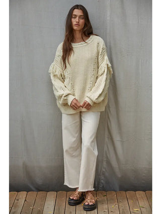 Cable Knit Fringe Pullover Sweater