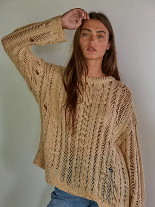 Open Knit Crochet Pullover Sweater