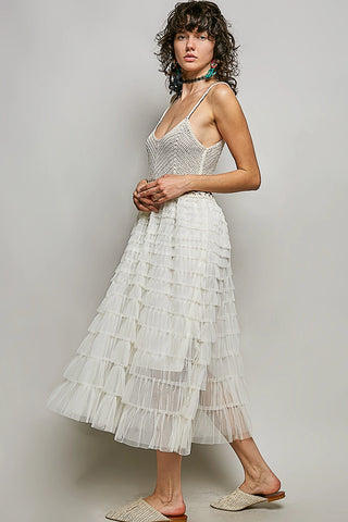 Crochet Lace Ruffle Midi Dress