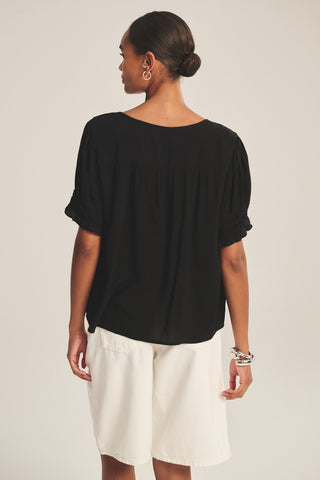 Button-Front Short Sleeve Blouse