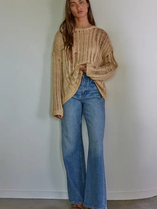 Open Knit Crochet Pullover Sweater