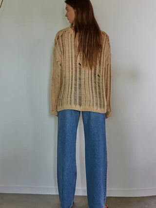 Open Knit Crochet Pullover Sweater