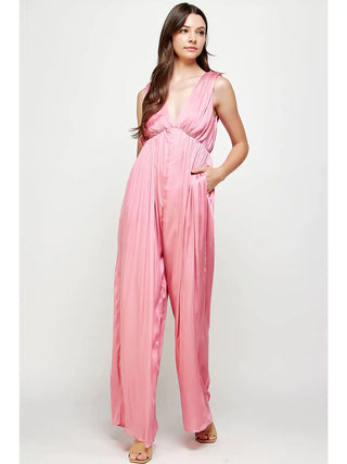 Pink Satin Wide Leg Jumpsuit