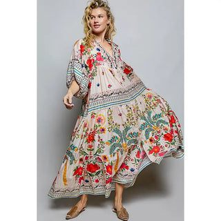 Boho Floral Deep V-Neck Maxi Dress