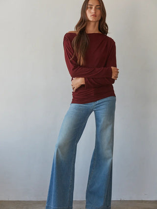 Asymmetric Off-the-Shoulder Ruched Top