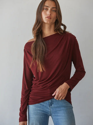 Asymmetric Off-the-Shoulder Ruched Top
