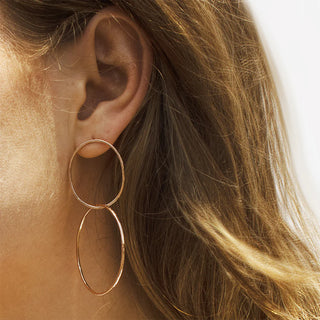 OREO 14k Gold Hammered Double Hoop Drop Earrings