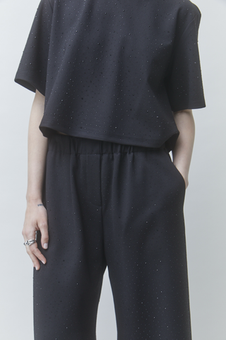Rhinestone Wide-Leg Pants