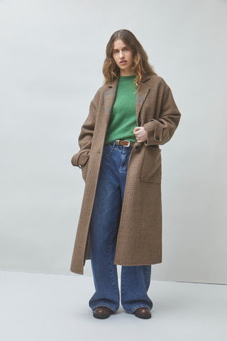 Plaid Belted Long Coat
