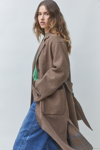 Plaid Belted Long Coat