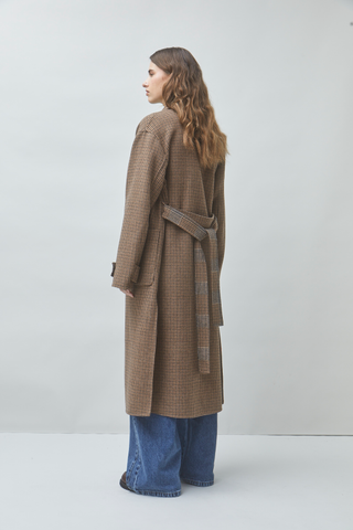 Plaid Belted Long Coat